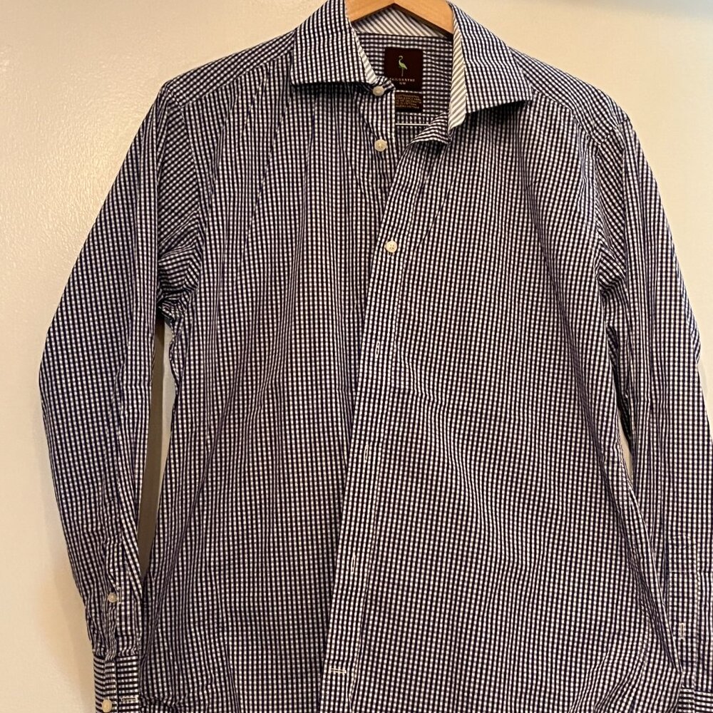 Blue and‎ White Checkered Collared Button Down Shirt by Tailorbyrd (Size Medium)